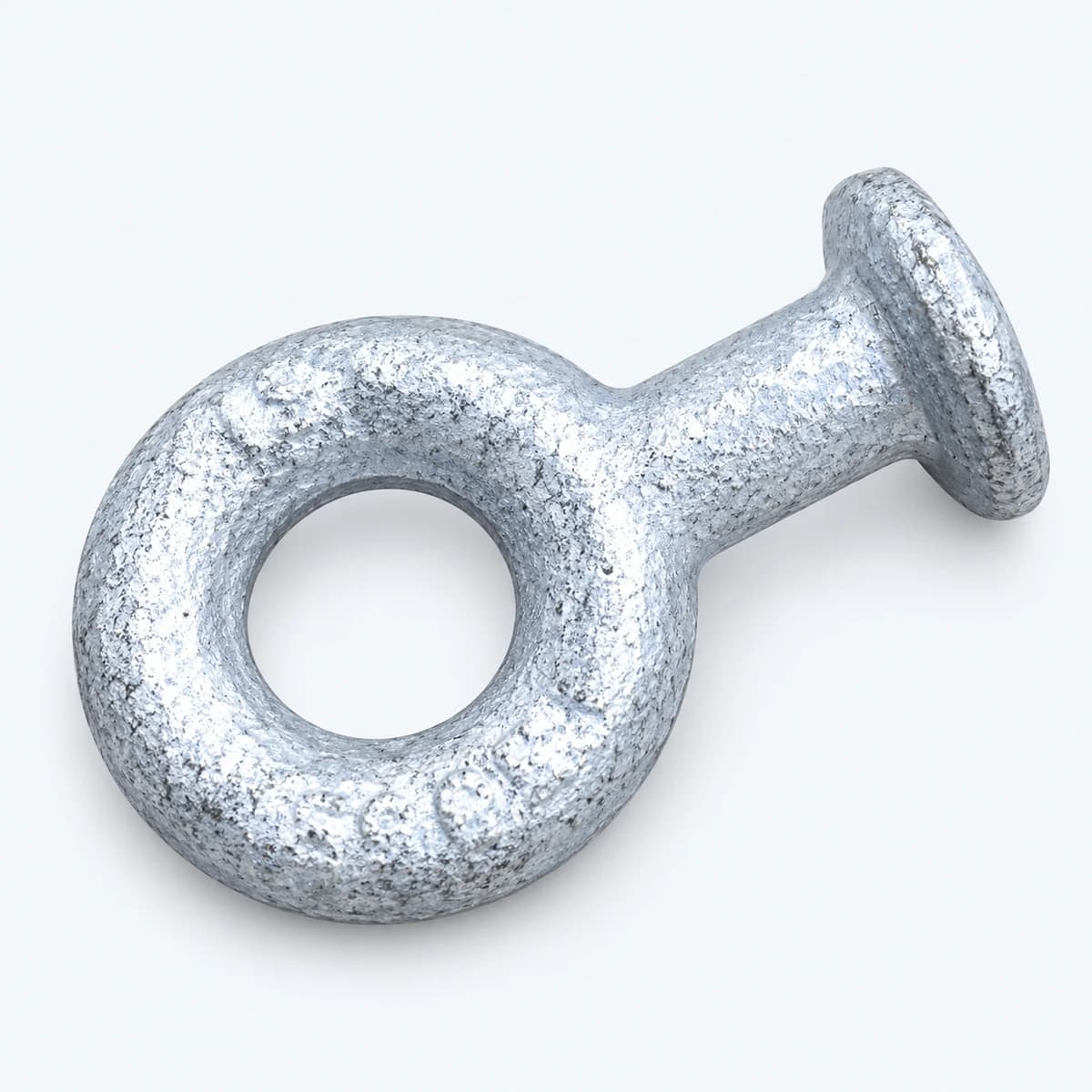 Metal eye fitting with circular eye and short flanged shank