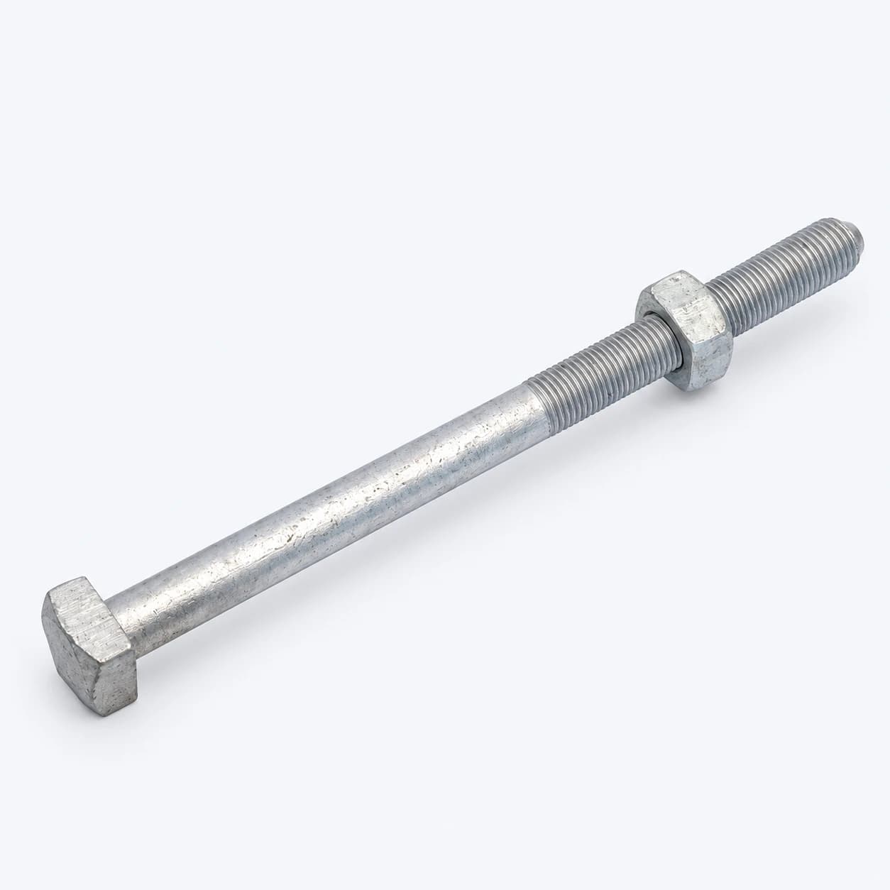 Square-head pole line bolt with partly threaded shaft and nut