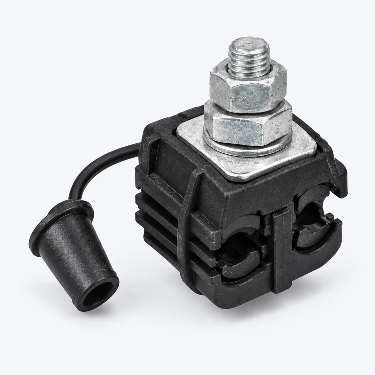 Connecteur à perforation d’isolant avec corps isolant noir et boulon de serrage