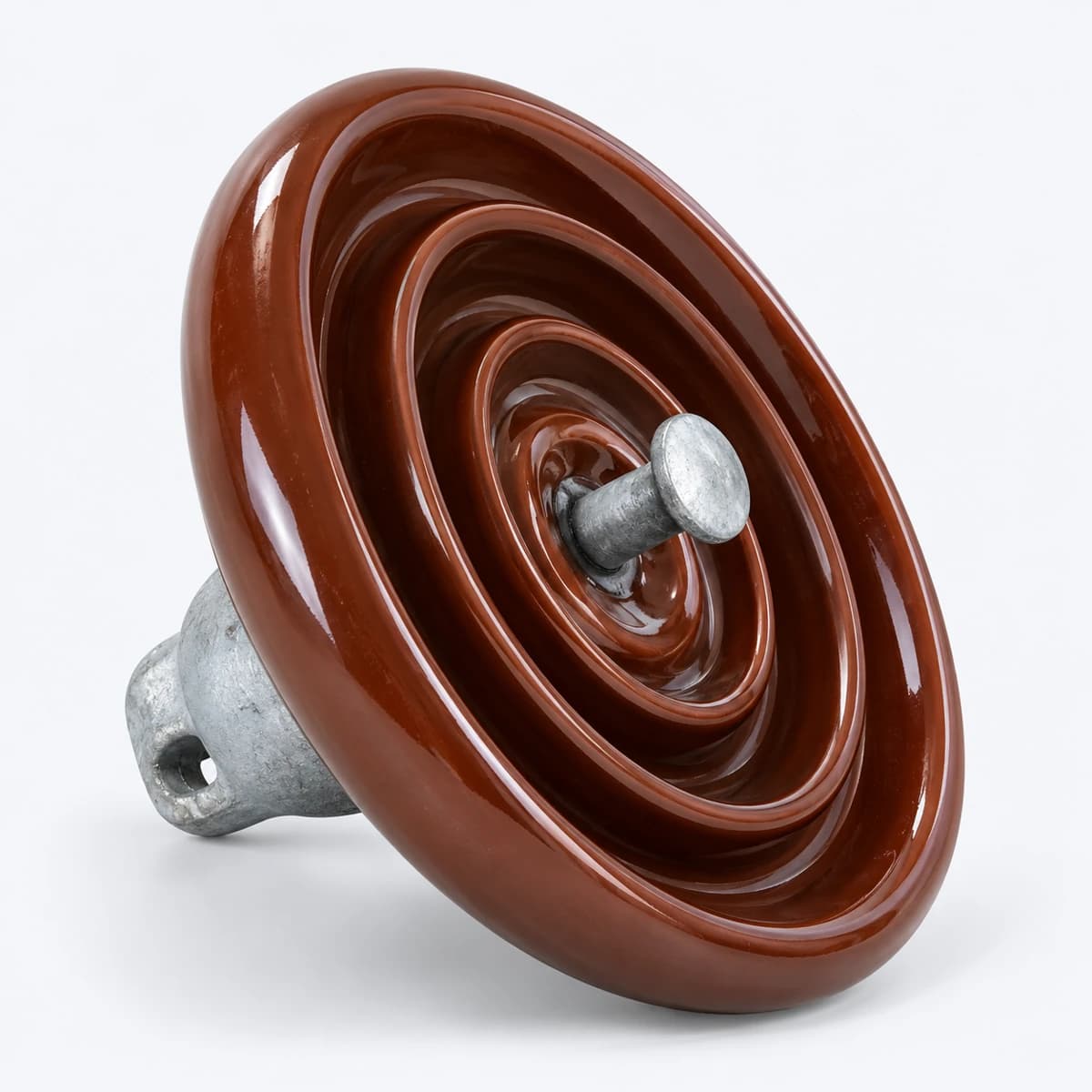 Porcelain disc insulator with central metal coupling