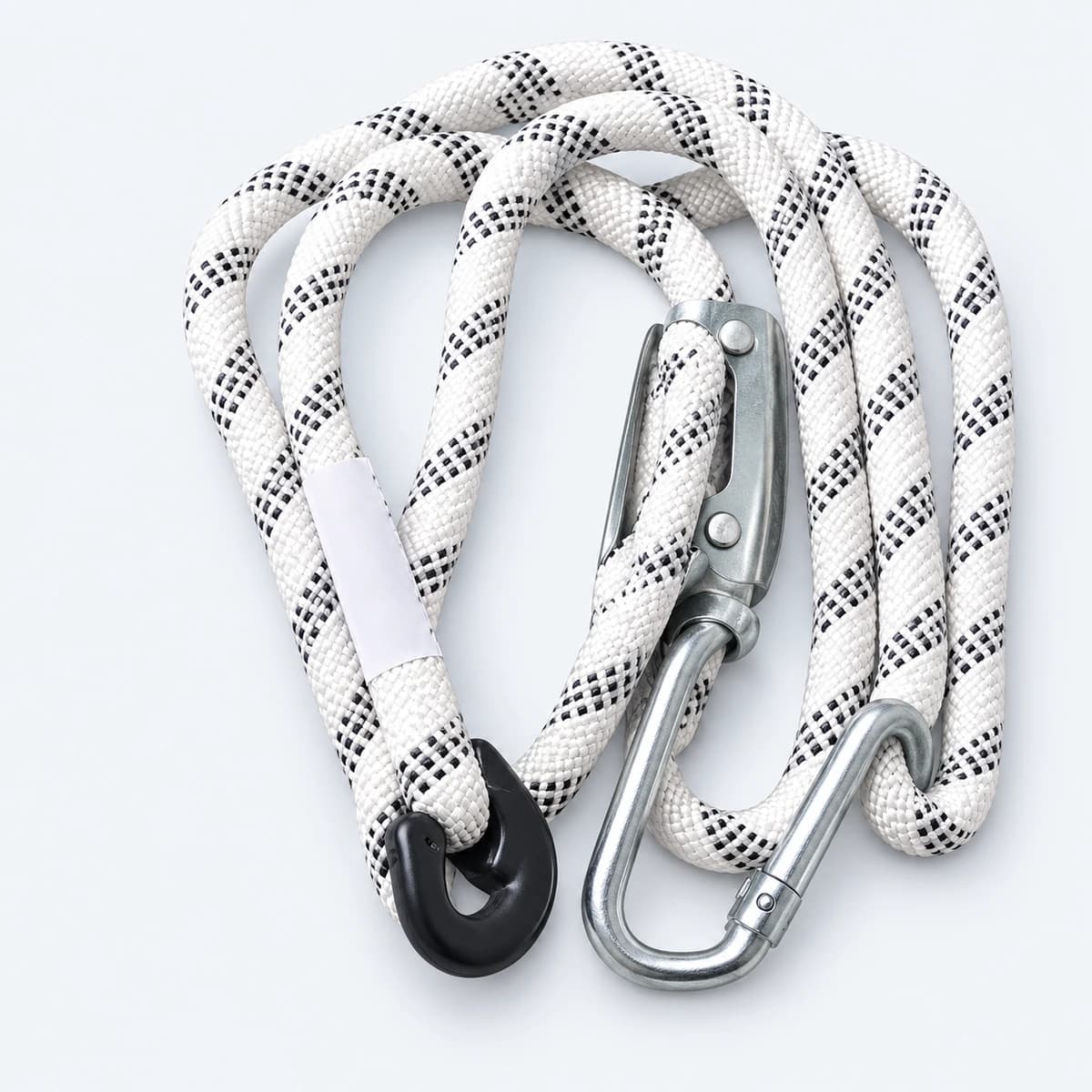 White rope lanyard with black tracers and metal adjustment device