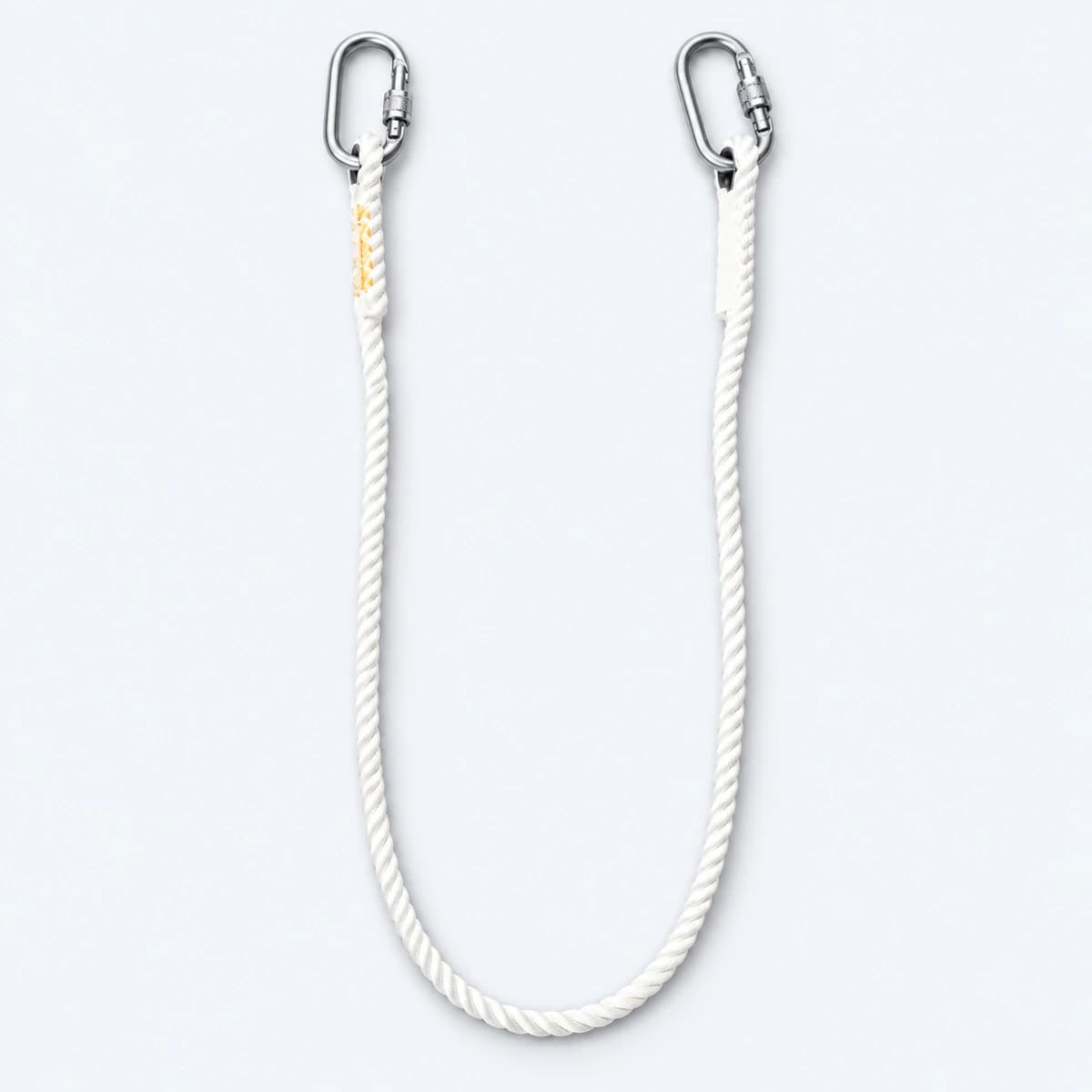 Single white twisted rope lanyard with two screw-lock carabiners